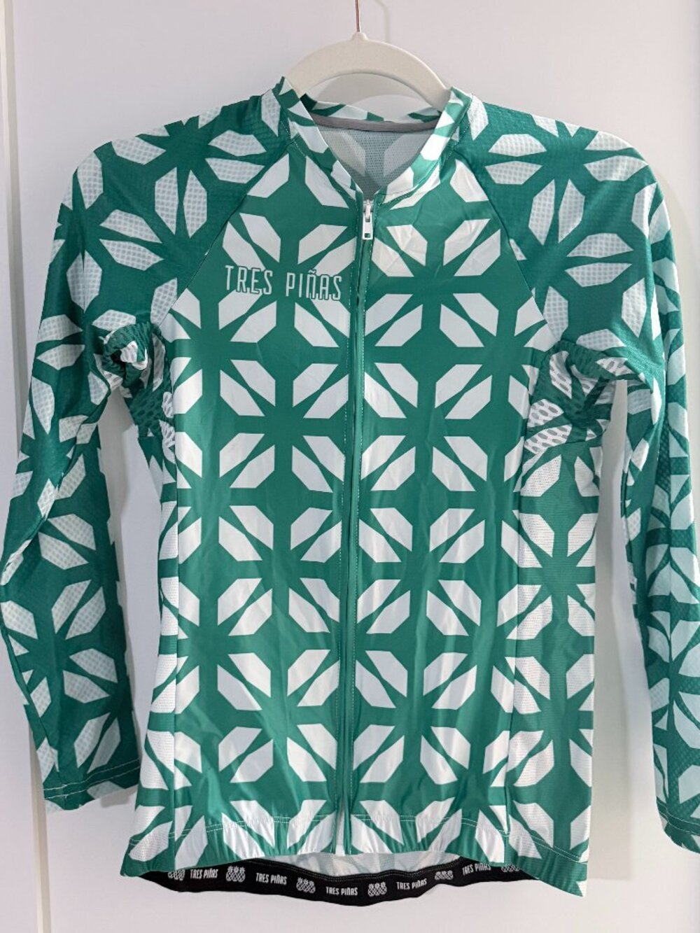 Tres Piñas Green Geometric Long Sleeve Cycling Jersey Women's Size L